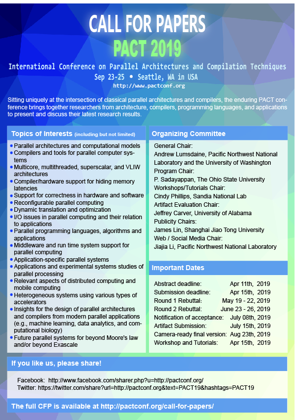 PACT2019 Call for Papers